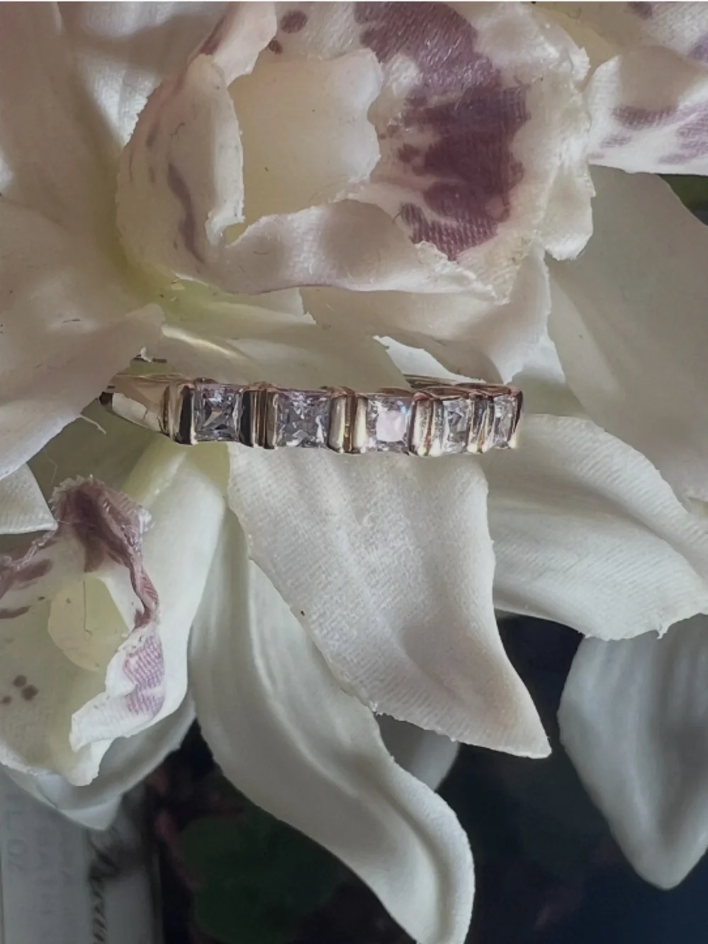 10K Gold Diamond Band Ring Princess Cut Wedding Ring Stacking Fine Jewelry